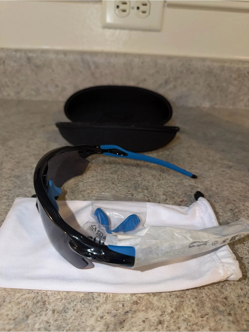 Oakley Black Shield Sunglasses with Blue Temples
